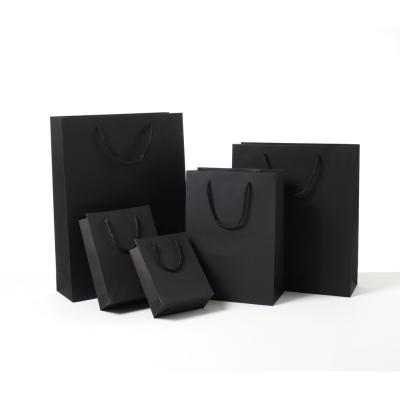 China Recyclable Paper Bag Custom Print Your Own Logo Paper Bag Gift Craft Shopping Black Paper Bag With Handles for sale