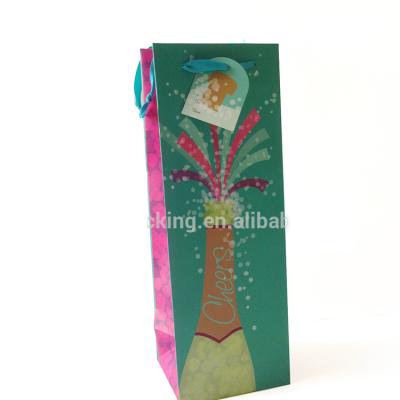 China Recyclable Custom Cheap Recycled Paper Wine Bag Shopping / Printed Luxury Paper Wine Bag for sale