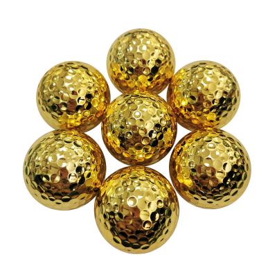 China Wholesale Custom Synthetic Rubber + Surlyn Logo Novelty Golden Color Two Seat Gold Plated Golf Balls for sale