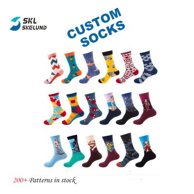 China 2021 QUICK DRY colorful custom bangs Happy Jacquard Cotton Funny Logo tube crew dress socks patterned socks made to order for sale