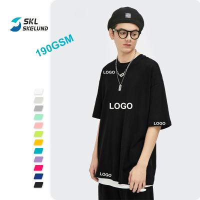 China Custom Logo Stock Embroidery Printing Cotton T-shirt Oversized Streetwear Men Unisex T-shirt Anti-Wrinkle Plain Mask White Loose Tees for sale