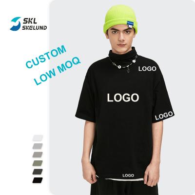 China Custom Logo Stock Embroidery Printing Cotton Hign Men's Anti-Wrinkle Neck Mockery Colla Unisex T-shirt Plain Mask White Loose Tees for sale