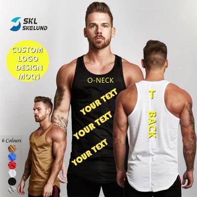 China QUICK DRY Custom Gym Y Back Top OEM Low Price Fitness Singlets Polyester Tank Top Men White Polyester Tank Top Men Quick Dry for sale