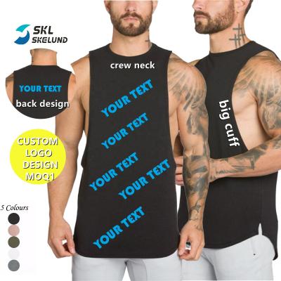 China QUICK DRY Custom Sleeveless White Cut Out Tank Tops Mens Muscle T-Shirt Travel Gym Workout Singlets Cotton Fitness Tops For Men for sale