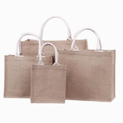 China Fashion Wholesale Customized Printed Jute Eco-friendly Carry Rope Handle Tote Bag Cheap Shopping Bag Foldable for sale