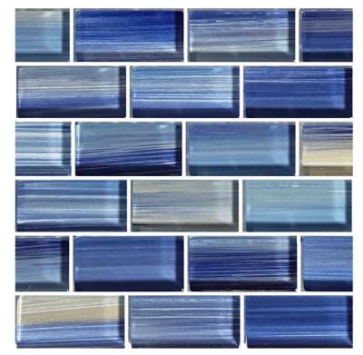 China Parquet Glass Slab Mixes Watercolors Series , Blue Strip Mosaic Slab for sale