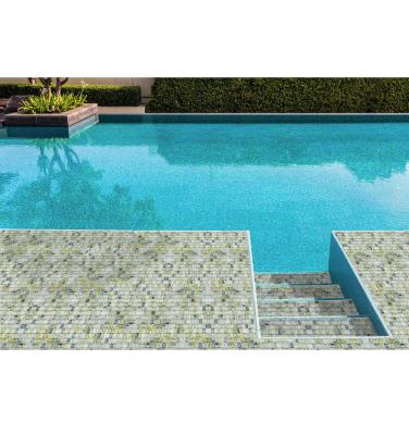 Κίνα Iridescent Glass Slab Outdoor Swimming Beaded Pool Mosaic Tiles Hot Blue Iridescent Melting Floor Tiles Blue Color Glass Mosaic Tiles προς πώληση