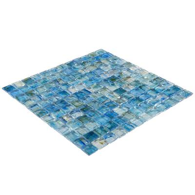 Κίνα Cheap Blue Parquet Bathroom Iridescent Wall Backsplash Foshan Mozaik Slab Pool Tiles Blue Glass Mosaic προς πώληση