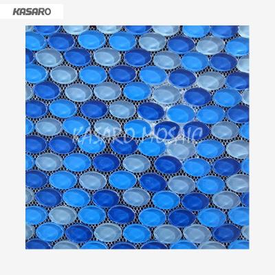 China Blue Parquet Pebble Pattern Glass River Pebble Slab for sale