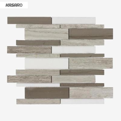 Κίνα Gray Marble Mosaic For Wall Linear Wood Decoration Mix Parquet Home Decor προς πώληση