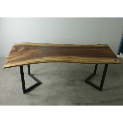 China Natural repurposed wood dining tables walnut homeuse table (height) adjustable costal wood slab furniture Te koop