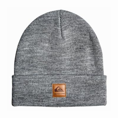 China 100% Acrylic Warm Knitted Beanie Custom Leather Patch Logo Beanie for sale