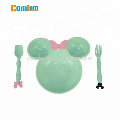 China CL1Y-Z14 Comlom Viable Cute Cartoon Mouse Shape Children Tableware Set BPA Free Unbreakable Wheat Straw Food Plate Bowl for sale