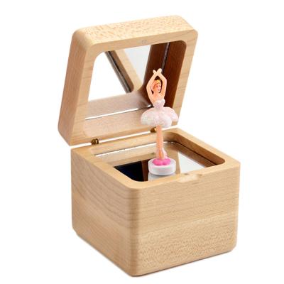 China Custom Wholesale Music Box Ballet Girl Music Box Dance Rotating Wooden Custom With Mirror Solid Wood Creative Gift for sale