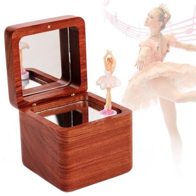 China Custom Wholesale Music Box Ballet Girl Music Box Dance Rotating Wooden Custom With Mirror Solid Wood Creative Gift for sale