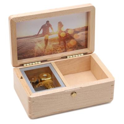 China Multiple Music Choices Wholesale Vintage Music Box DIY Jewelry Box Photo Savings Memorabilia Wooden Solid Wood Custom Engraving for sale