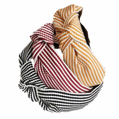 China Fashion Wholesale High Quality Custom Knot Headband Hairband Striped Woven Soft Plastic Wide Hair Band for sale