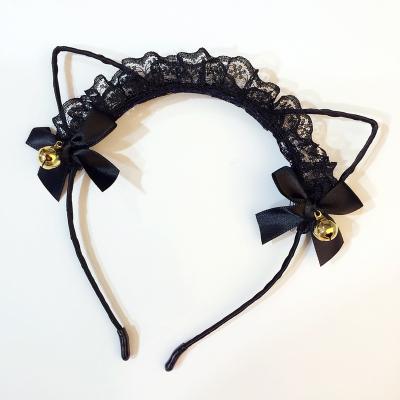 China Fashion Cute Wholesale Cute Children's Headband Children's Bell Bow Hair Band Cat Ear Lace Lace Hair Accessories For Adults for sale