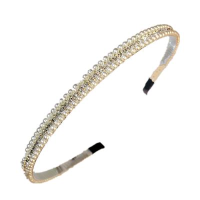 China Fashion New Style Wholesale Hair Circle Head Circle 3 Rows Beads Set Soft Contracted Diamond Hair Band for sale