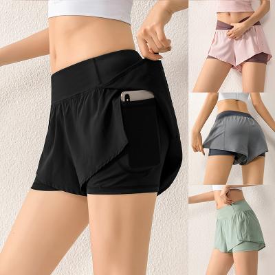 China QUICK DRY 2 In 1 Women Yoga Sports Shorts Summer Waist Fitness Top Jogger Running Anti Glare Girl Workout Quick Dry Shorts Short Pants for sale