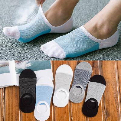 China New Fashion 5 Pairs Antibacterial Bamboo Non-slip Silicone Invisible Compression Fiber Boat Socks Masculine Men Meias Cotton Socks Hot for sale