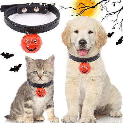 China Viable Halloween Pumpkin Dog Collar Bell Kitty Leather Collar Charms Pet Collars for sale