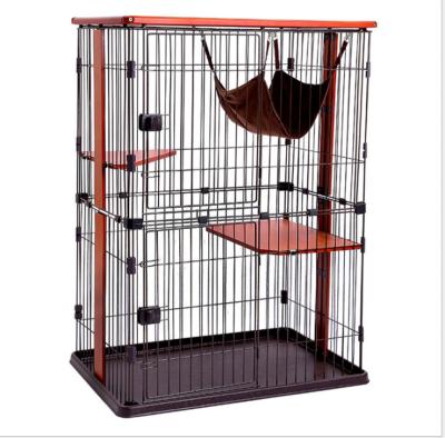 China Luxury Solid Wood Indoor Three Storey Villa Cat Cage Breathable Pet Large Space for sale