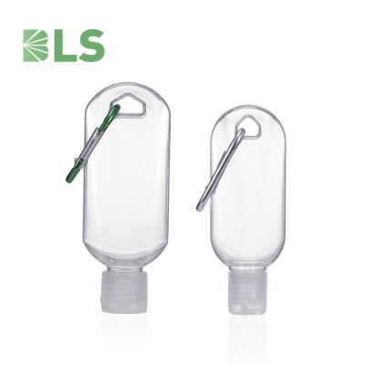 China 30ml 50ml PETG travel head chain bottle alcohol spray bottle cosmetic hand sanitizer hook set with hook for sale