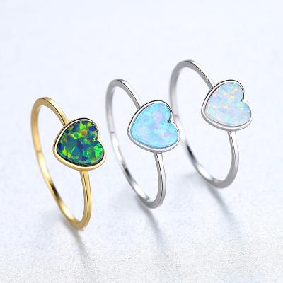 China Romantic Heart Shaped 18K Gold Plated Rhodium Plated Opal Engagement Ring 925 Sterling Silver for sale