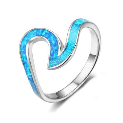 China Ring Heart Shaped Rhodium Plated Silver Romantic Opal Engagement Wedding Ring for sale