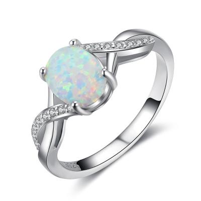 China Romantic Round Shaped 925 Sterling Silver Opal White Gold Engagement Ring for sale