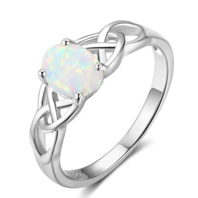 China Romantic Oval Rhodium Plated Cross Opal Engagement Wedding Ring 925 Sterling Silver for sale