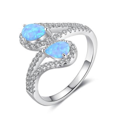 China Fashion Jewelry Romantic Opal Silver Ring Pear Shape 925 Sterling Silver Engagement Wedding Ring for sale