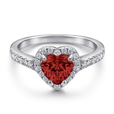 China Classic Romantic Ring Heart 1ct 925 Sterling Silver Engagement Wedding Colorful Halo Ring For Party for sale