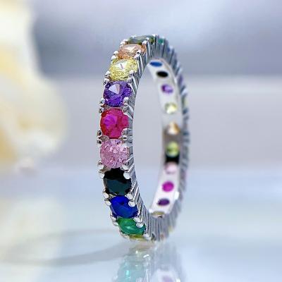 China Romantic Colorful Women 925 Sterling Silver Engagement Ring Rhodium Plated Boho Jewelry for sale