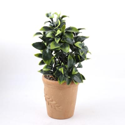 China Plastic Dark Green Potted Plants Small Size Artificial Leaf Greenery Environmental Protection Plants Office Decoration for sale