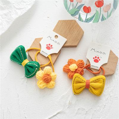 China Girl Hair Decoration New Arrival Design Hot Selling Wool Knit Cute Butterfly Flower Hair Scrunchies for sale