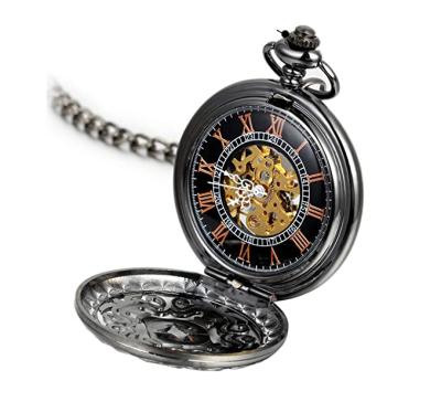 China Wholesale Custom Classic Antique Engraved Floral Roman Numerals Open Face Retro Steampunk Heavy Skeleton Pattern Mechanical Pocket Watch for sale