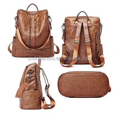 China Large Capacity Waterproof Female College School Fashion Solid Color Sports Backpack Vintage Classic Leather Waterproof Shoulder Bag for sale