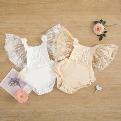 China New Arrivals 100% Cotton Newborn Babies Romper Summer Place Collar Fly Sleeving Cotton Lace Jumpsuit Toddler Infant Outfits for sale