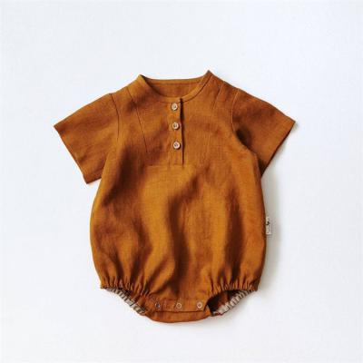 China 2022 new arrivals cotton baby summer cotton plain cotton rust plain romper with button for sale