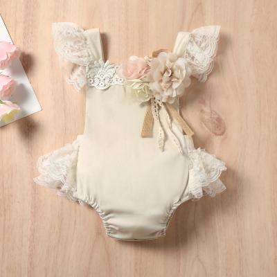 China Spandex/Cotton Babies Flower Rompers Infant Girls Jumpsuit Summer Sleeve Backless Fly Jumpsuit for sale