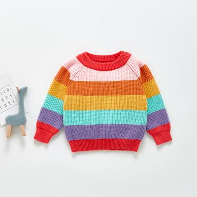 China Autumn Breathable Girls Fashion Stylish Knitted Pullover Sweater Rainbow Knit Sweater 2021 for sale