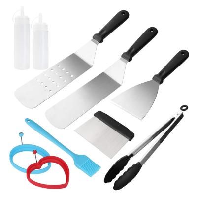 China Heat Resistance Griddle 10Pcs Flat Surface Grill Accessories BBQ Set Stainless Steel Grill Tools Grill Utensil Set for sale