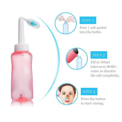 China Hot Selling 500ml Plastic Nasal Wash Bottle With Salt Bags Medical Plastic Saline Nasal Rinse Kit for sale