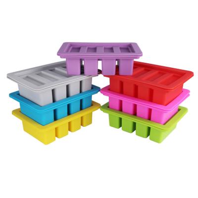 China 4 Cavity Easy Sustainable Homemade Rectangle Container Non-Stick DIY Silicone Butter Tray Mold With Lid for sale