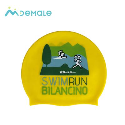 China Unisex waterproof/durable/eco-friendly/comfortable silicone swim cap for women and men, custom prints and solid colors silicone swim cap for sale