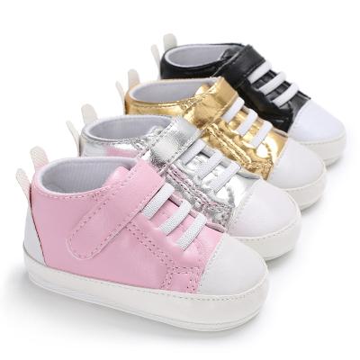 China Boys And Girls PU Flat Leather Soft Unique Sports Shoes ODM 0-1 Years Toddler Toddler Rubber Sole Shoes for sale