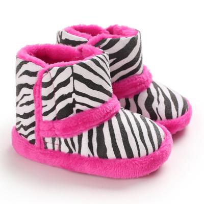 China Hot Zebra Flat Print Shoes Baby Snowboots Girls First Walking Shoes 0-1 Years Old Toddler Shoes for sale