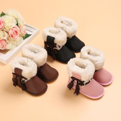 China Baby Flat Boots Winter Soft Rubber Non-slip Baby Shoes 0-1 Years Old Kids And Girls Leopard Print Toddler Casual Shoes for sale